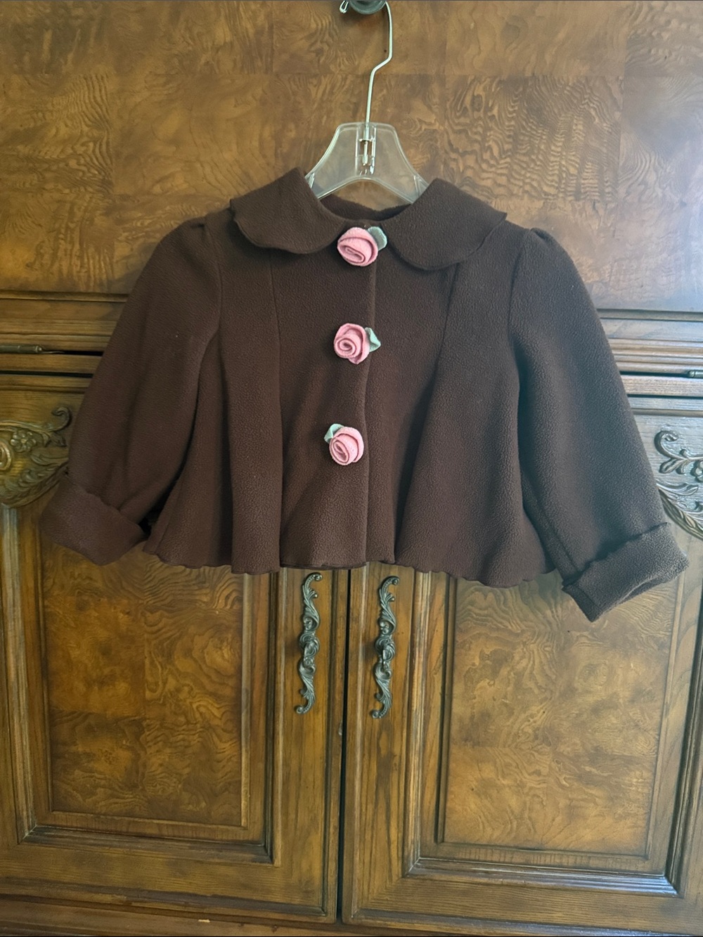 Girls' Brown Floral Button Swing Blazer